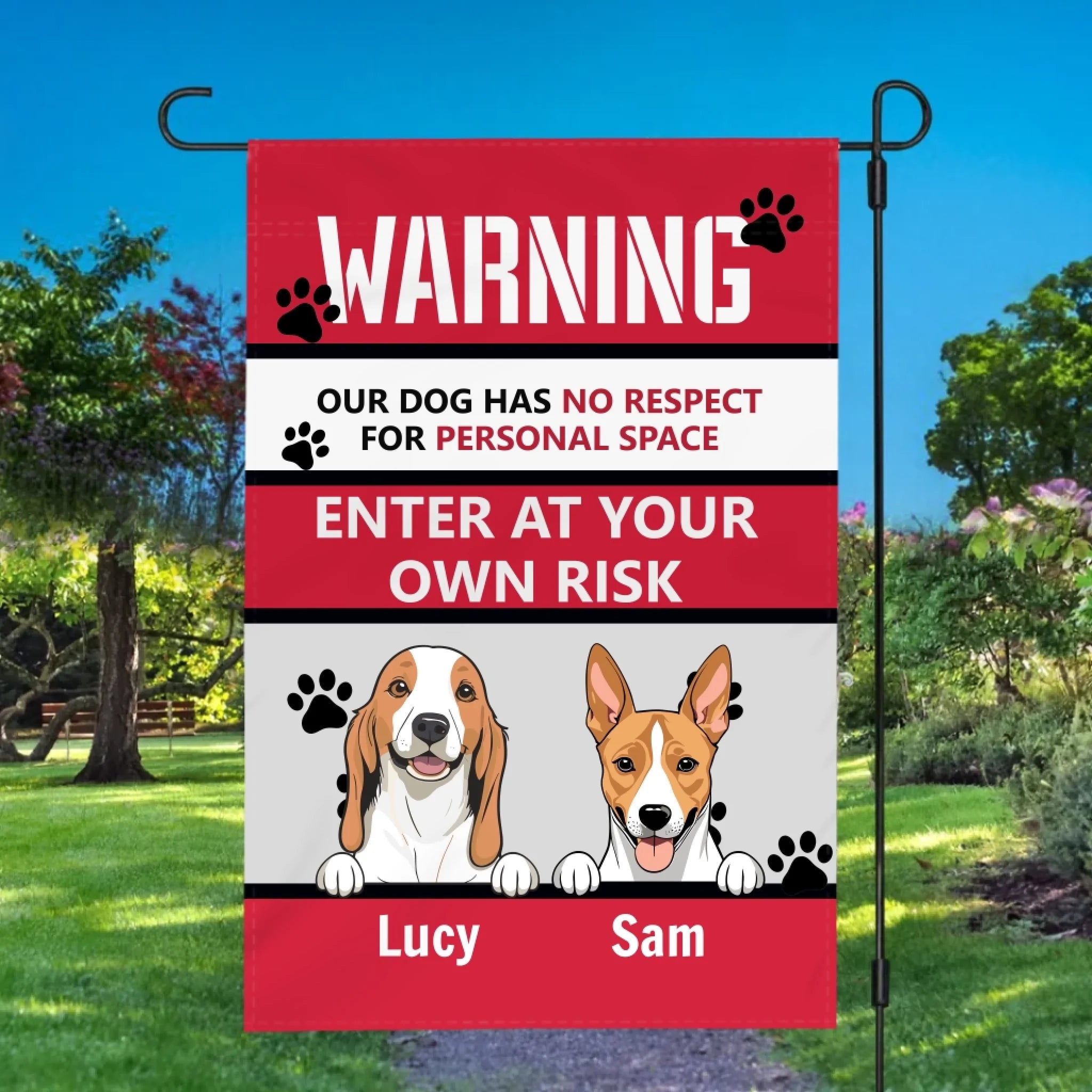Personalized Dog Flag Warning Sign – Choose from Dog Icons by 89Prints
