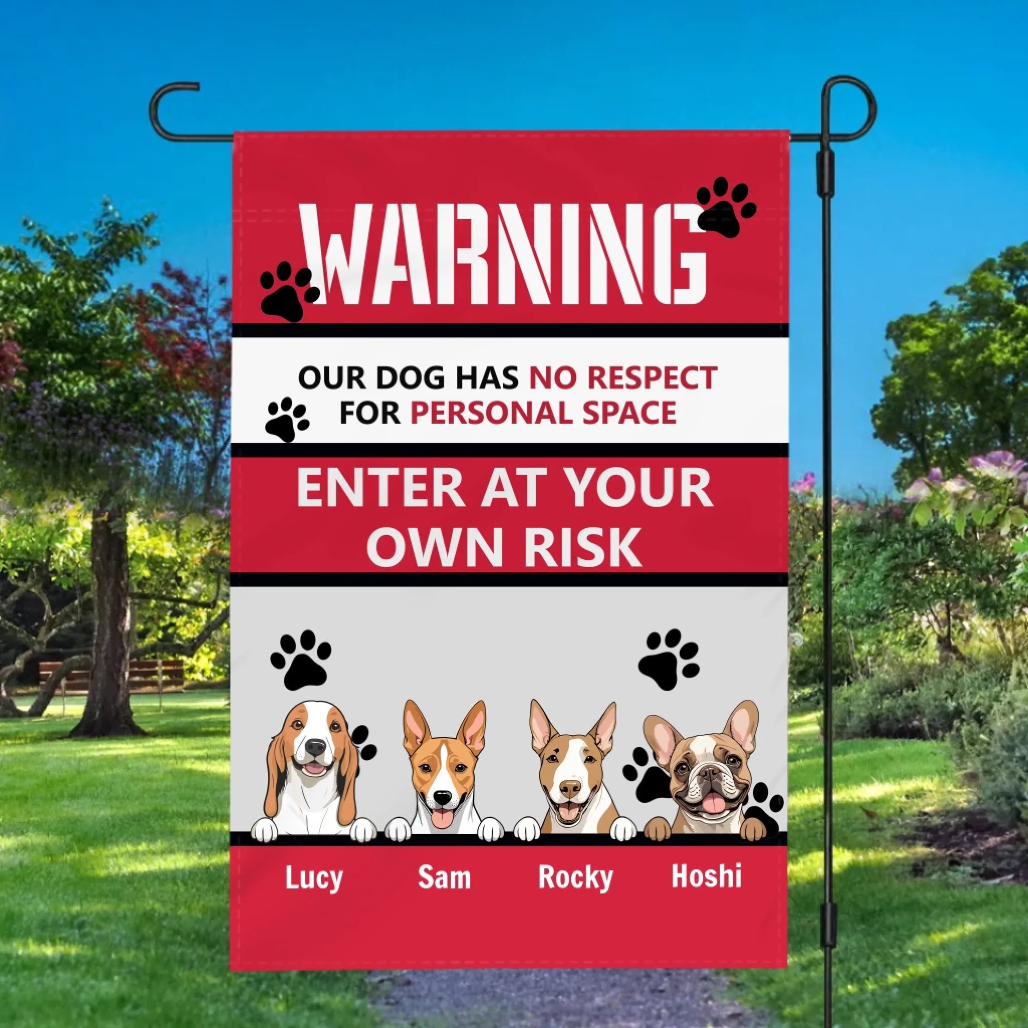 Personalized Dog Flag Warning Sign – Choose from Dog Icons by 89Prints