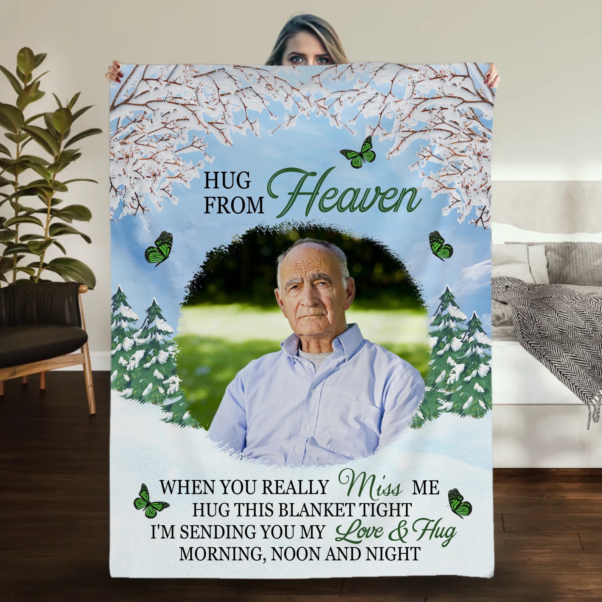 Hug from Heaven – Personalized Memorial Blanket with Photo and Loving Message - 89Prints