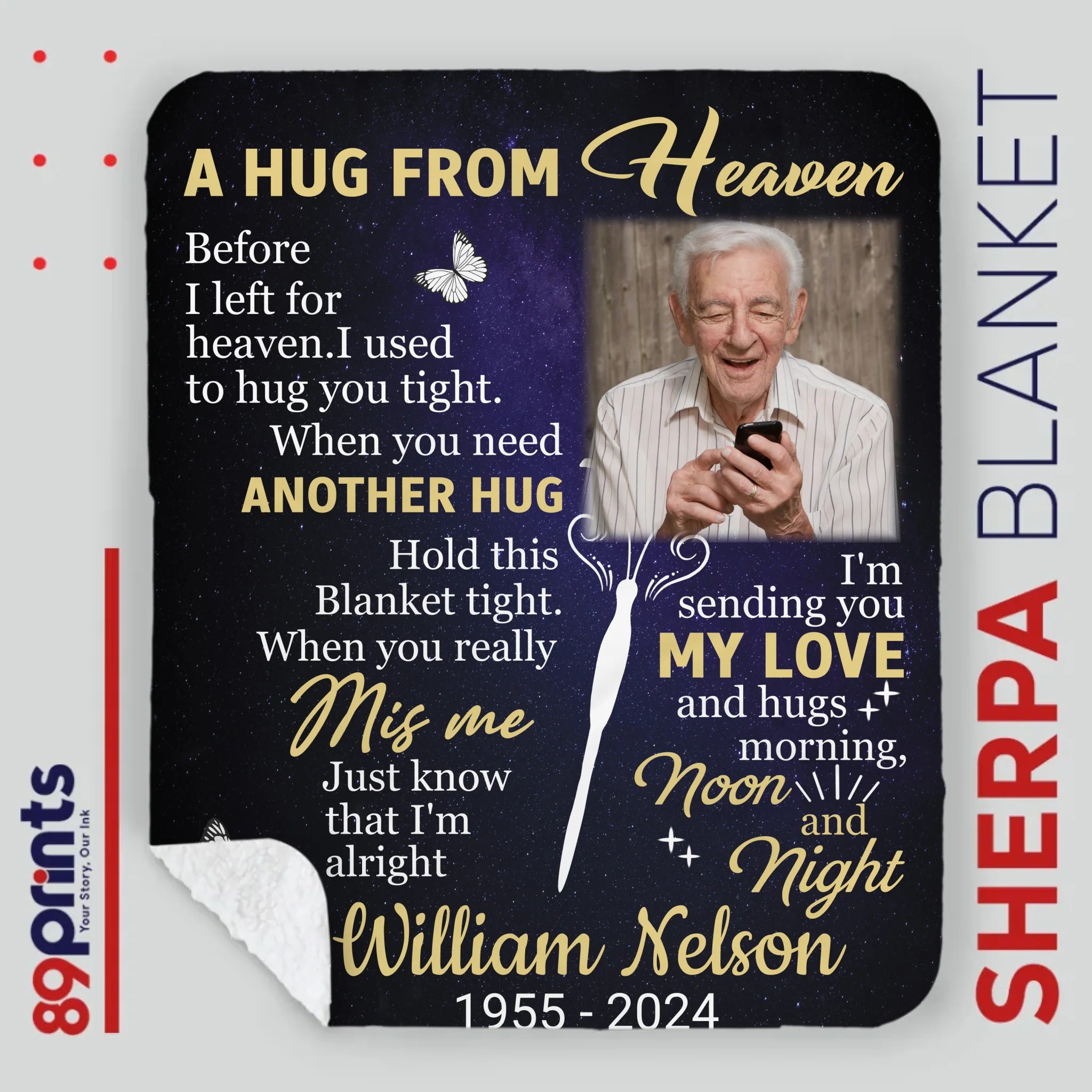 Personalized Hug from Heaven Memorial Blanket – Custom Photo & Name - 89Prints