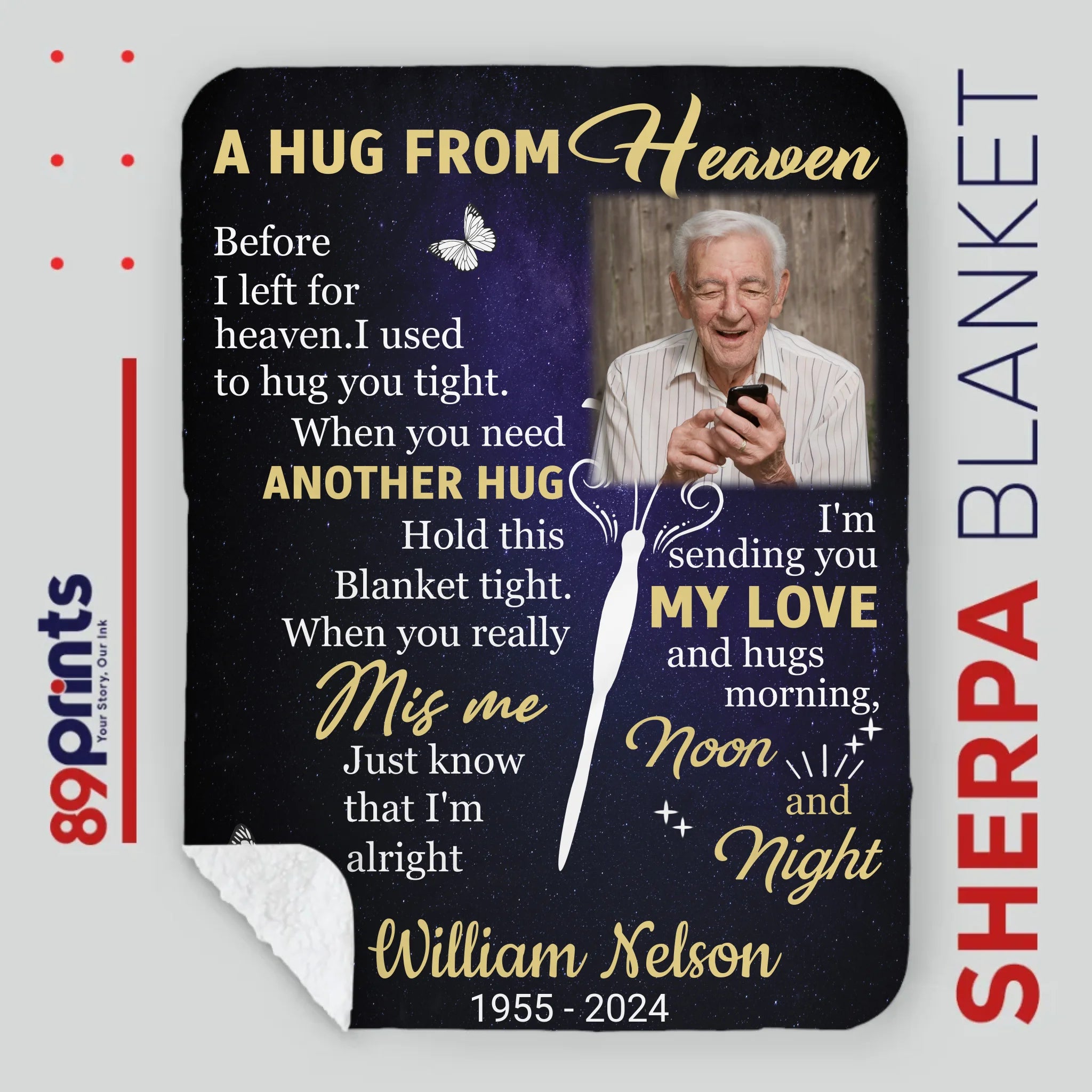 Personalized Hug from Heaven Memorial Blanket – Custom Photo & Name - 89Prints