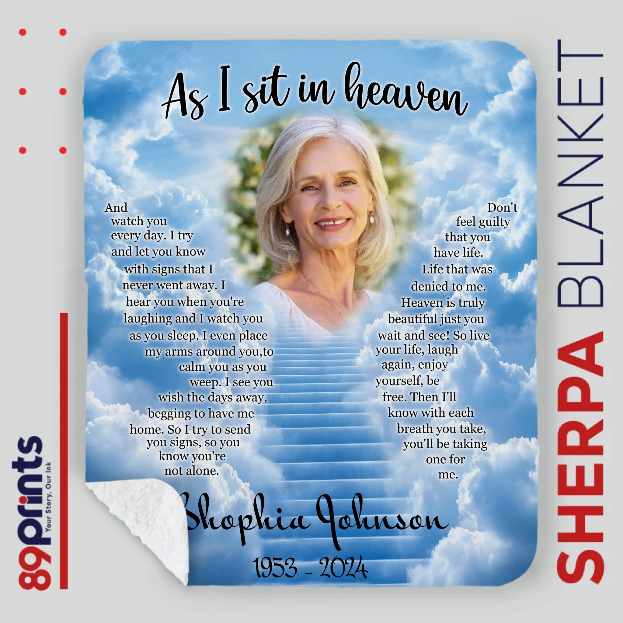 Personalized “As I Sit In Heaven” Memorial Blanket – With Photo & Name - 89Prints
