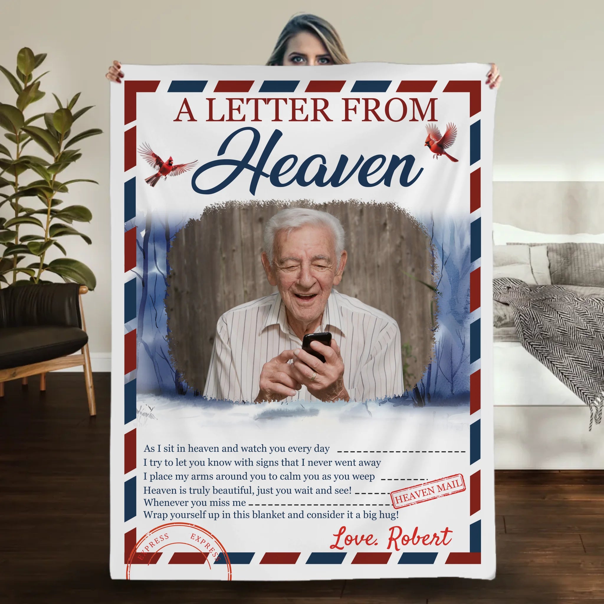Personalized Memorial Blanket – “A Letter From Heaven” Design with Photo & Name - 89Prints
