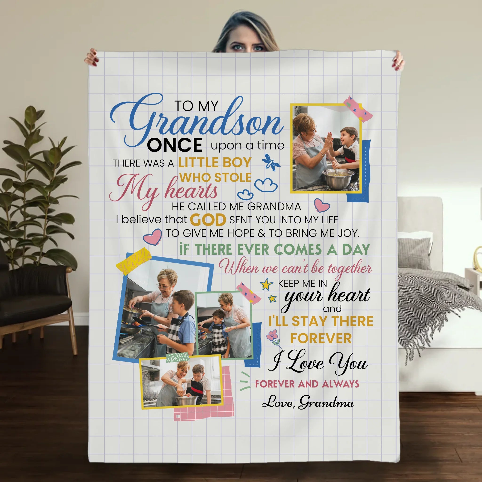 Personalized Blanket – To My Grandson with Photo & Heartfelt Message - 89Prints