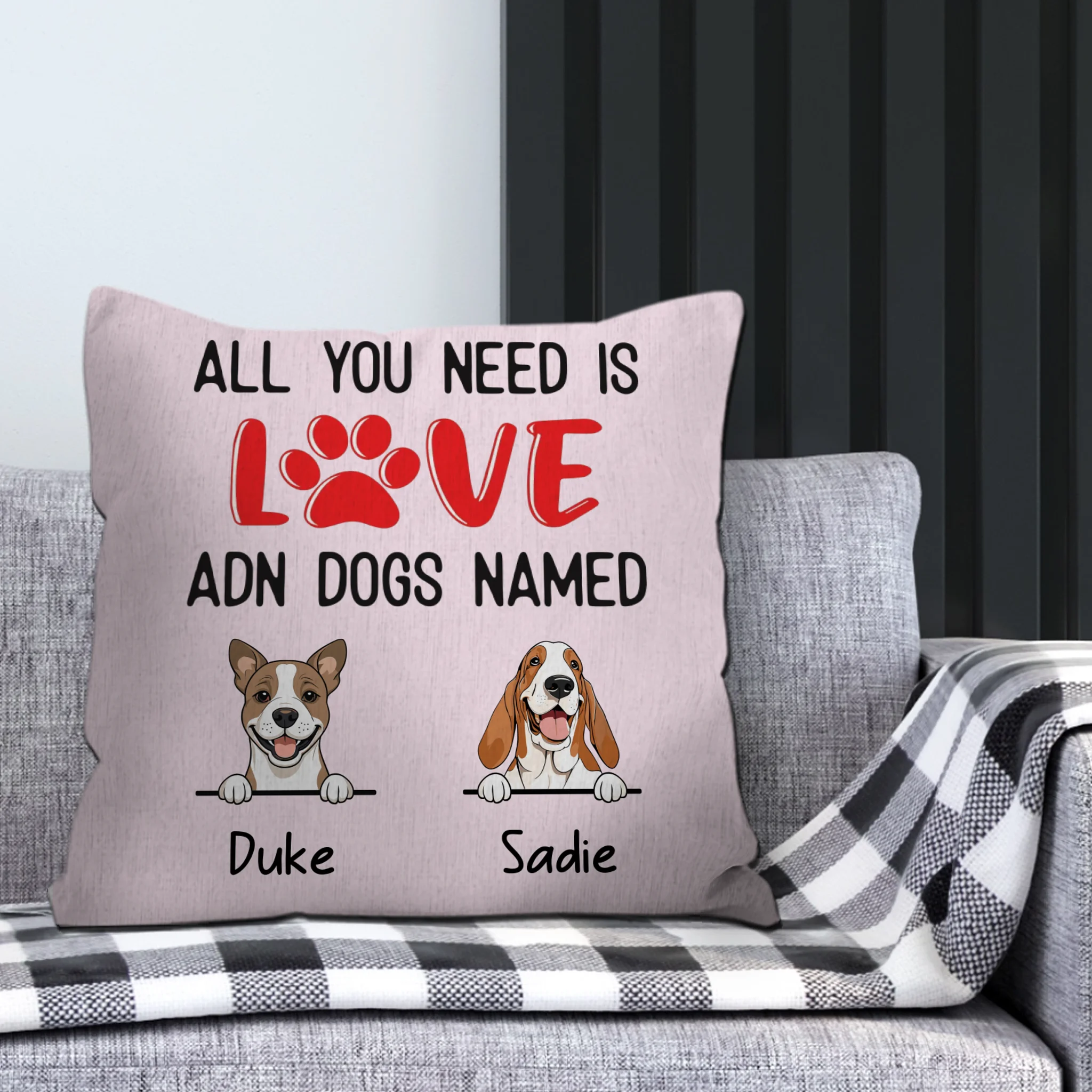 Custom Dog Pillow with Quote – “All You Need Is Love and Dogs Named - 89Prints
