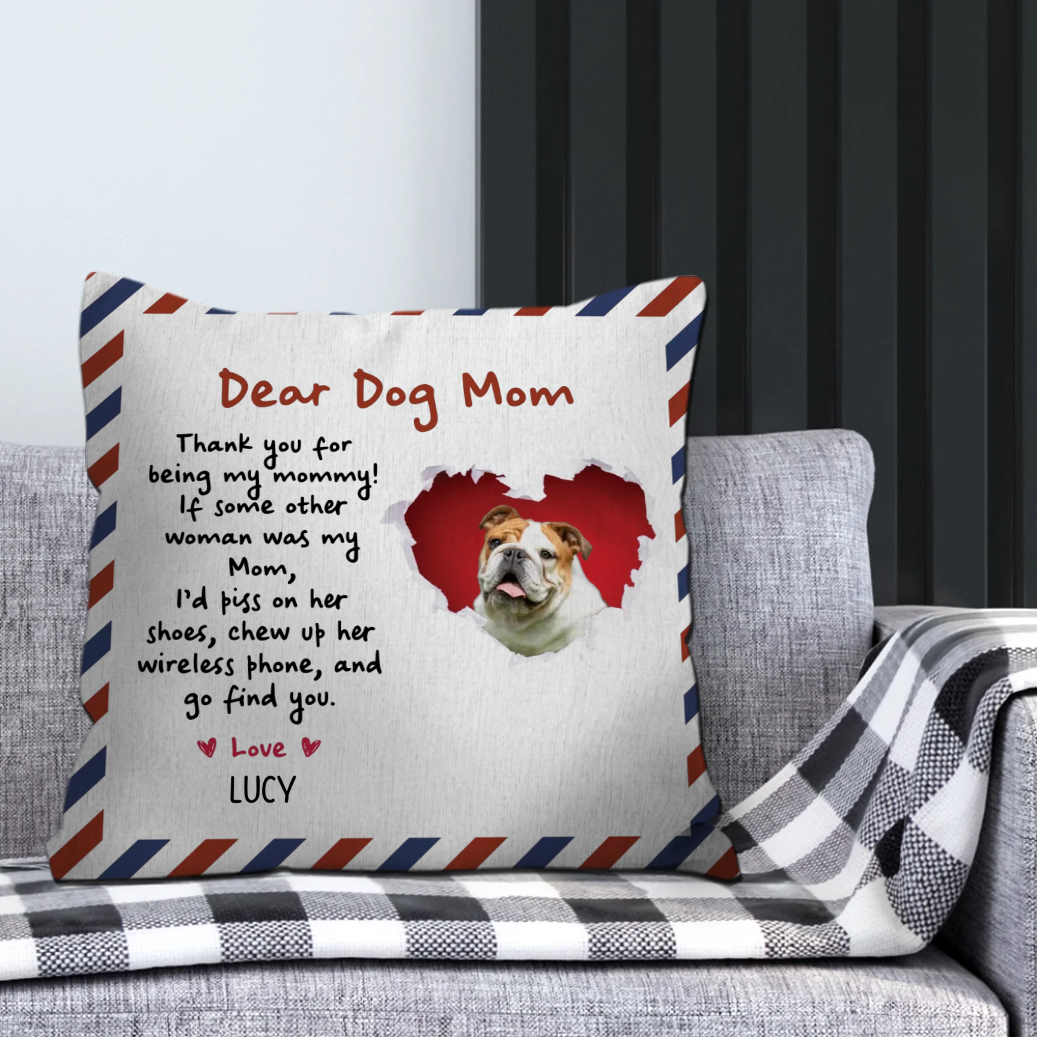 Pretty Personalized Dog Pillow – “Dear Dog Mom” Design - 89Prints