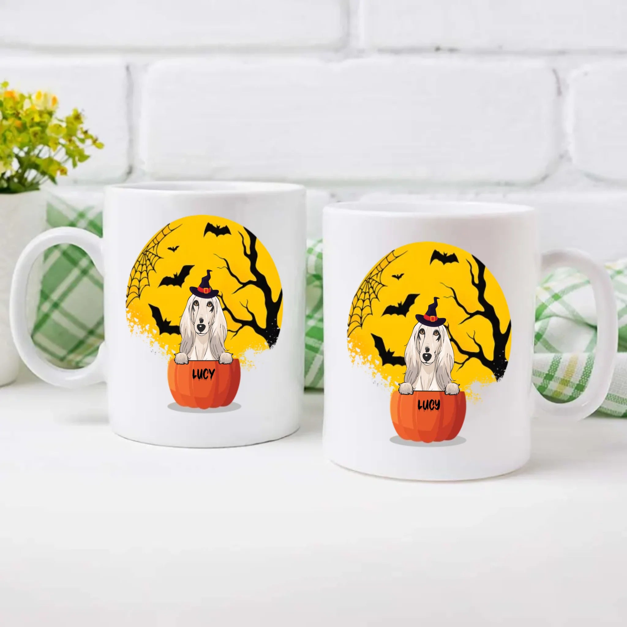 Halloween Dog Mug – Custom Clipart & Name on Both Sides