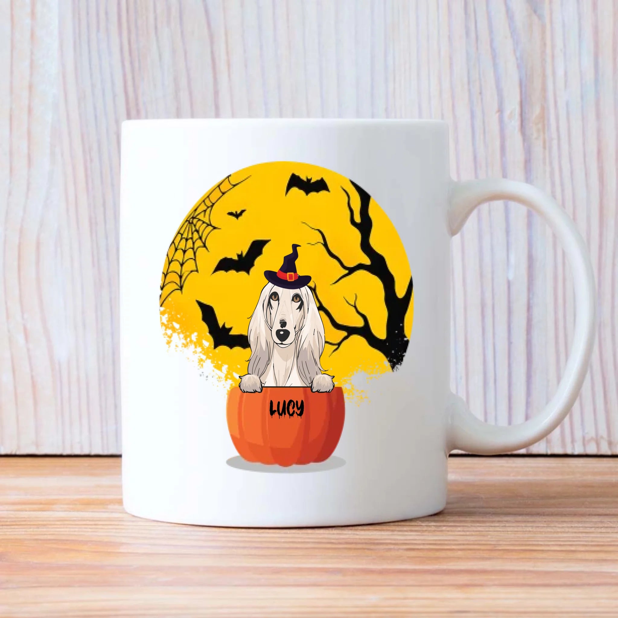Halloween Dog Mug – Custom Clipart & Name on Both Sides