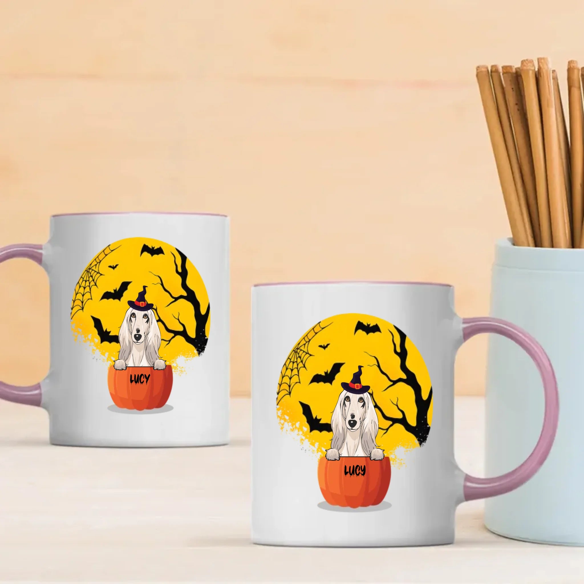 Halloween Dog Mug – Custom Clipart & Name on Both Sides