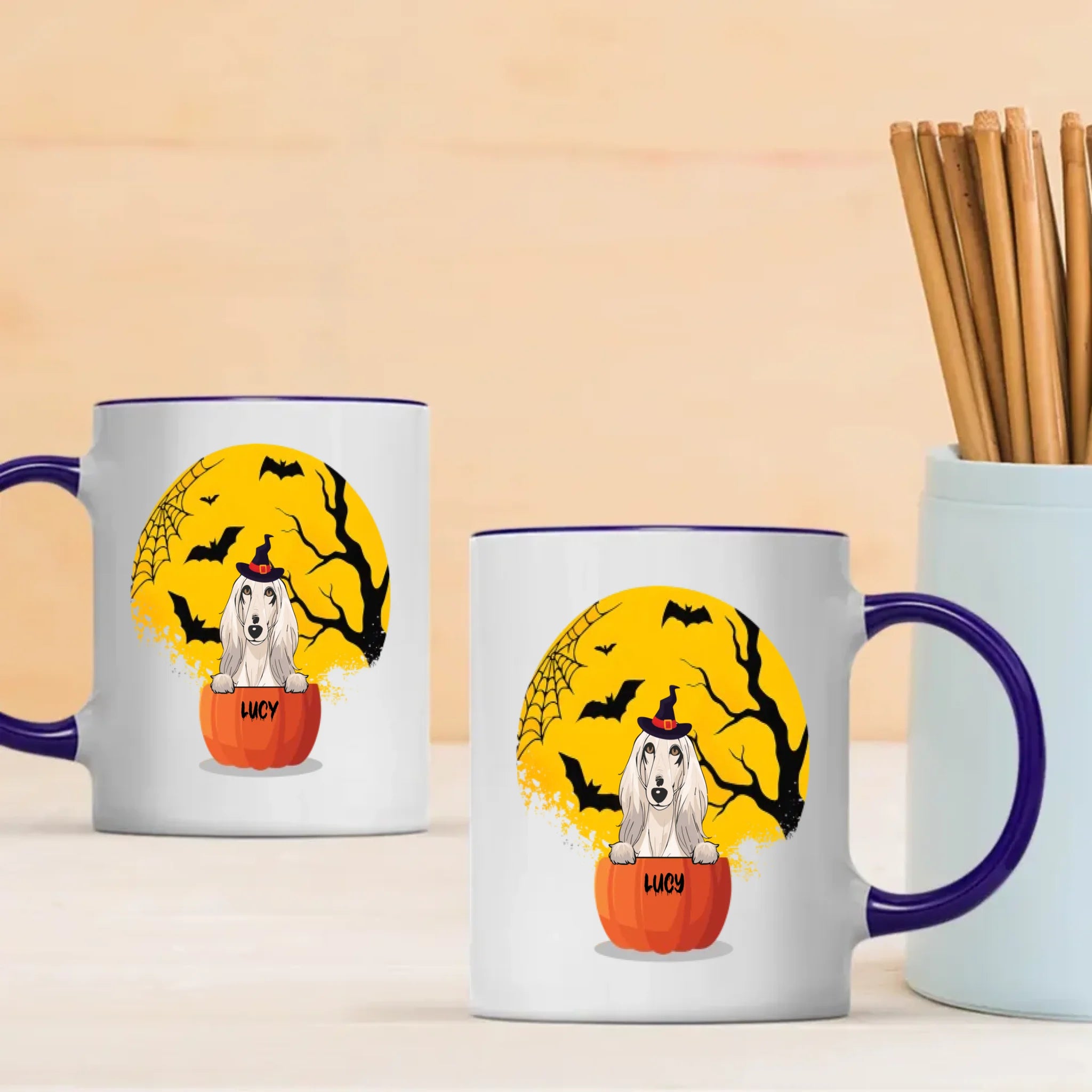 Halloween Dog Mug – Custom Clipart & Name on Both Sides