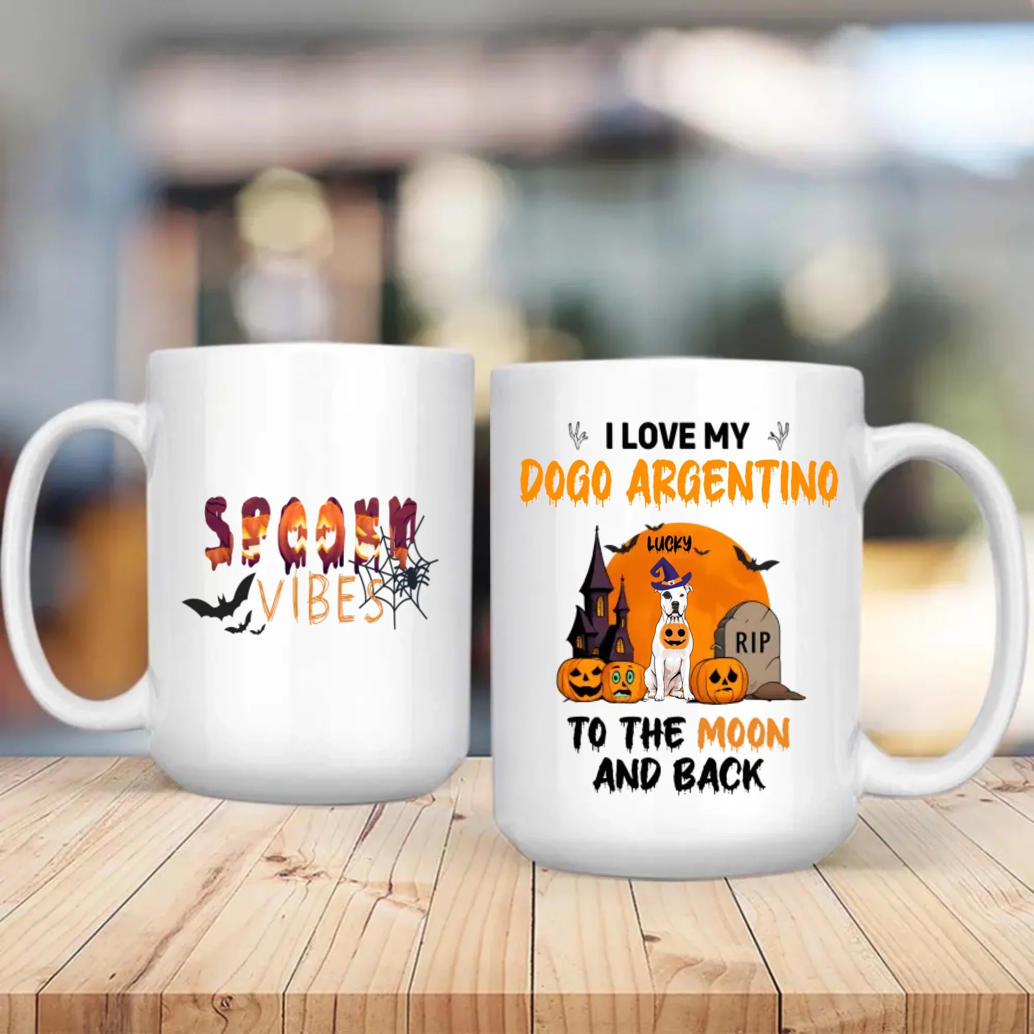 Spooky Vibes Mug – Custom Dogo Argentino Halloween Design