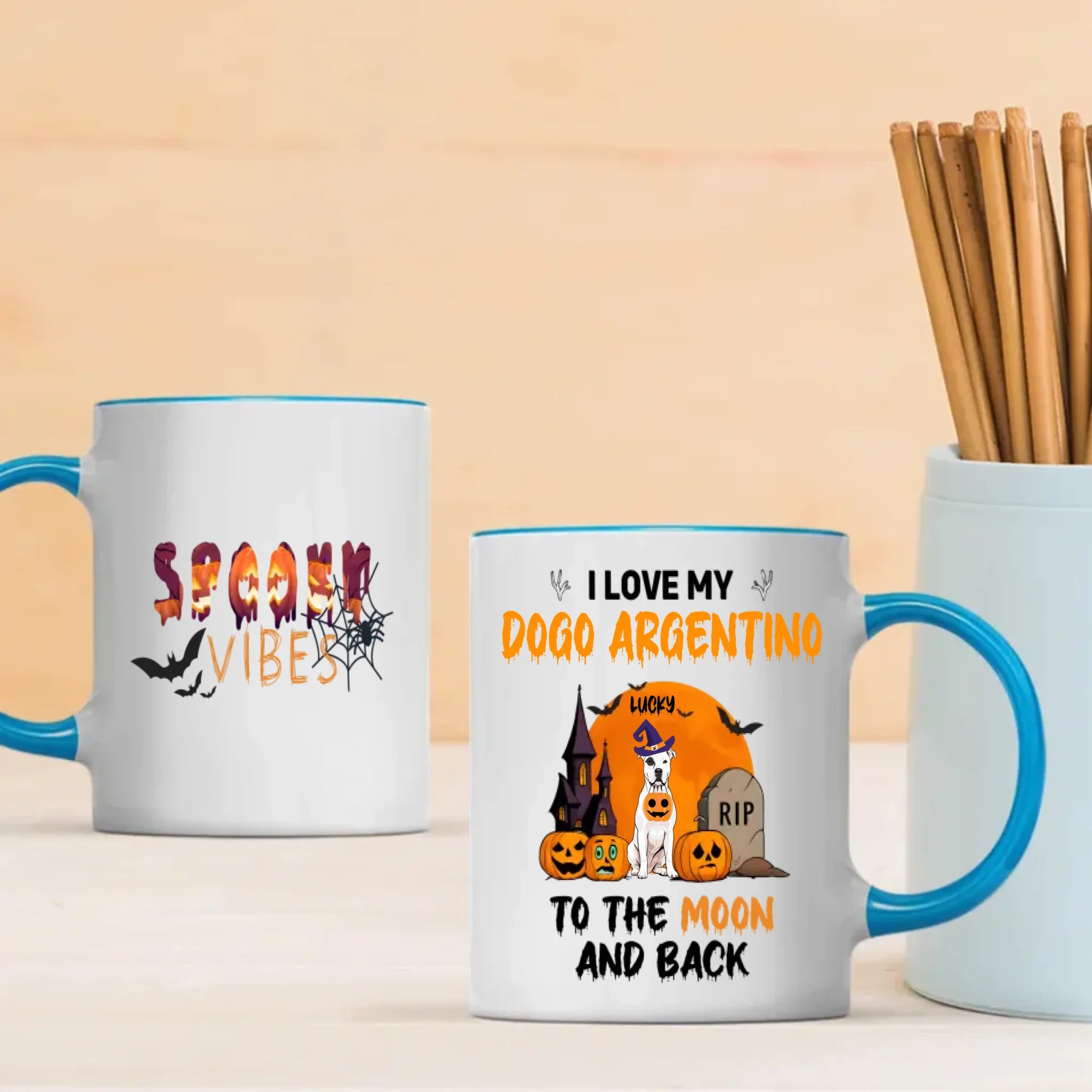Spooky Vibes Mug – Custom Dogo Argentino Halloween Design