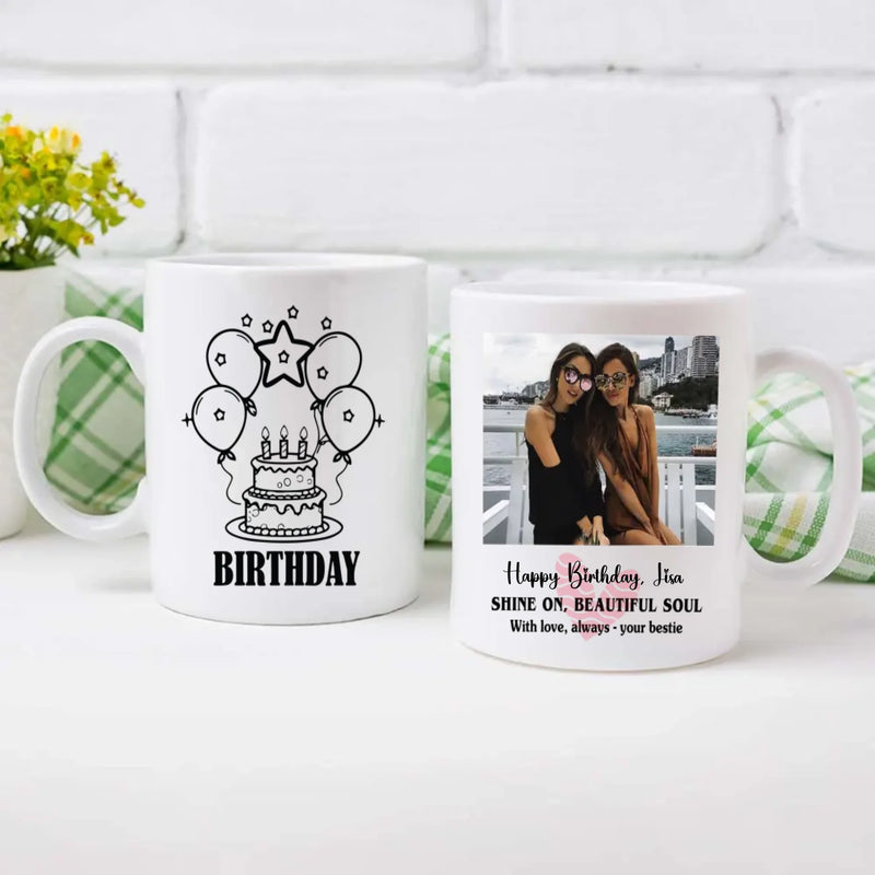 Happy Birthday Mug with Name – “Shine On Beautiful Soul” – 89Prints