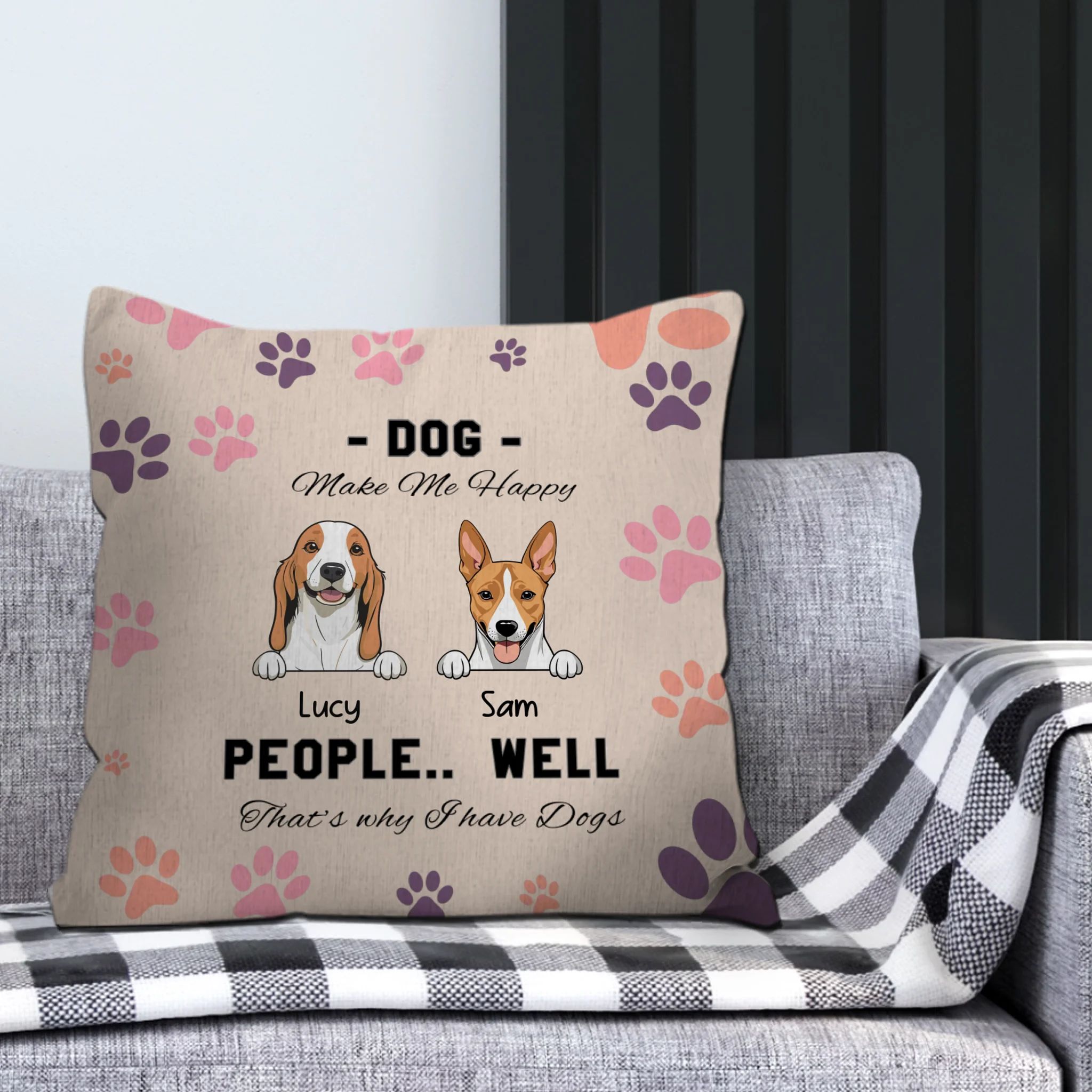 Personalized Dog Pillow – “Dogs Make Me Happy” Funny Pet Cushion - 89Prints