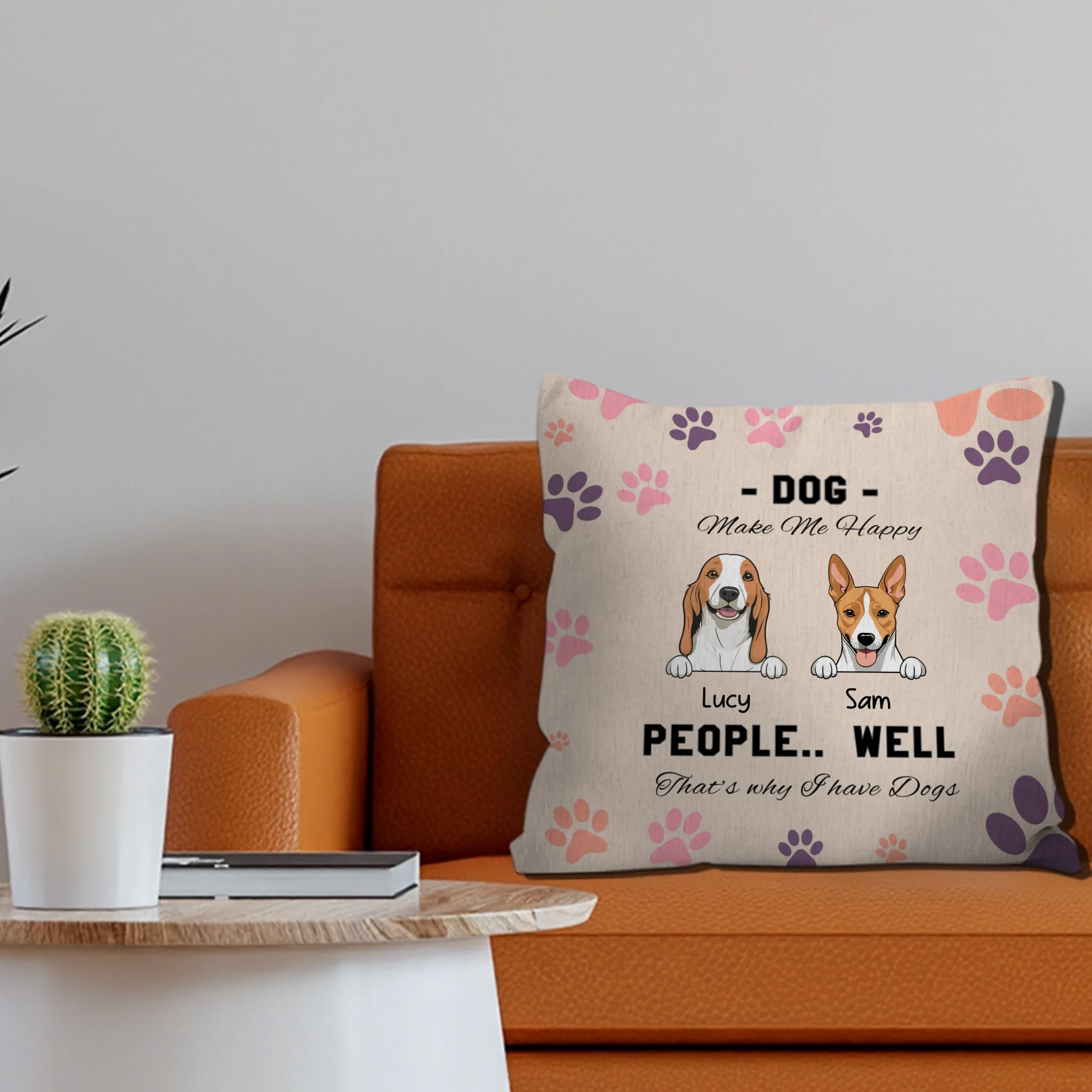 Personalized Dog Pillow – “Dogs Make Me Happy” Funny Pet Cushion - 89Prints