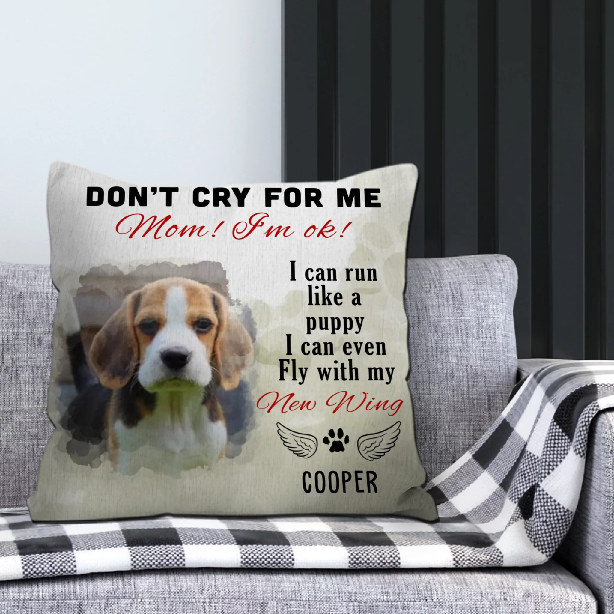 Custom Pet Memorial Pillow – “Don’t Cry for Me Mom, I’m Ok” Quote - 89Prints