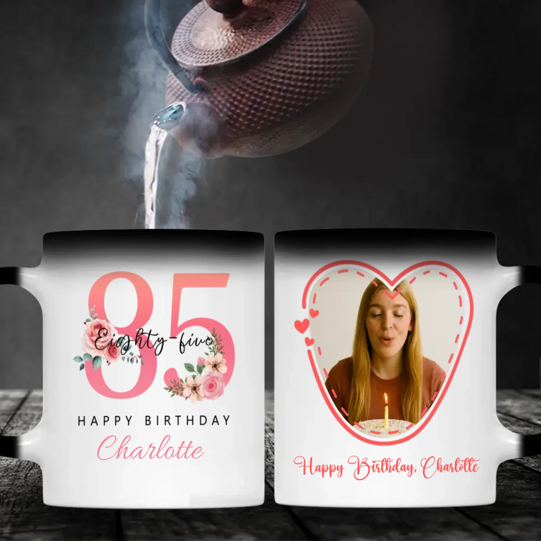 Elegant 85th Birthday Mug – Personalized Floral Name & Photo Gift for Her – 89Prints
