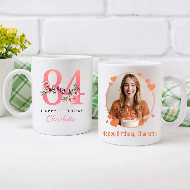Cute Personalized 84th Birthday Mug – Custom Photo & Name Gift for Grandma – 89Prints