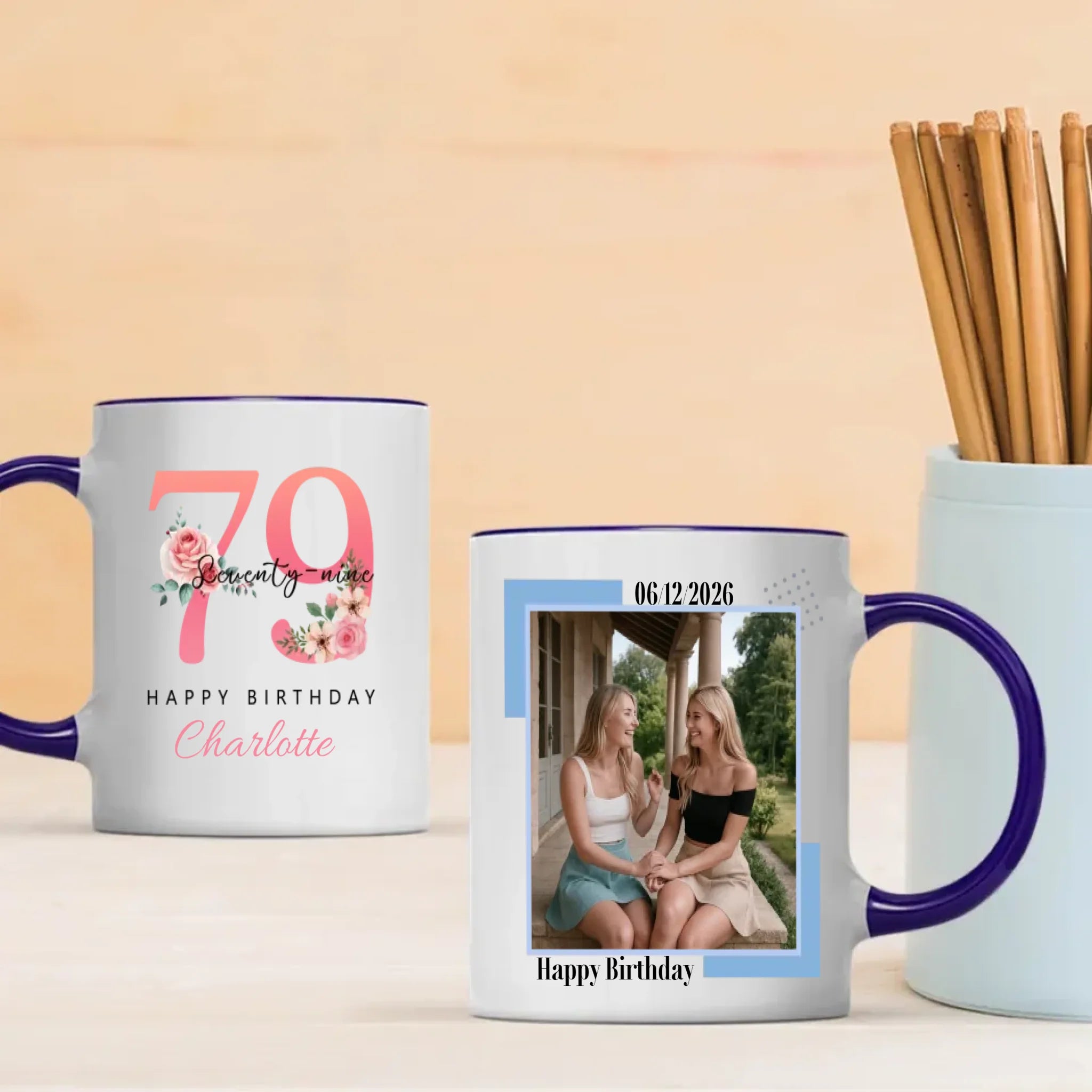 Charming 79th Birthday Mug – Stylish Vintage Personalized Gift – 89Prints