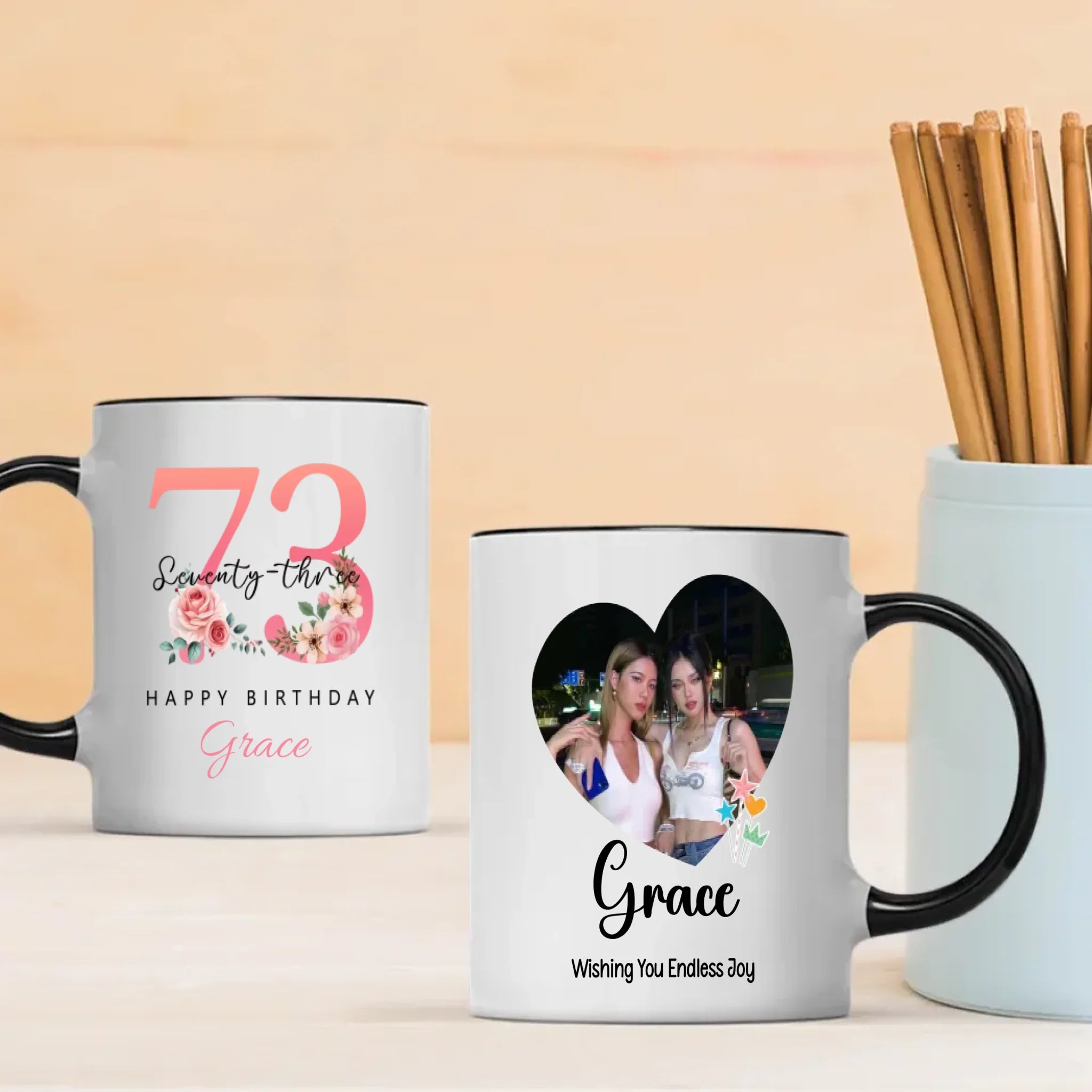 Vintage 73rd Birthday Mug – Elegant Personalized Gift “Wishing You Endless Joy” – 89Prints
