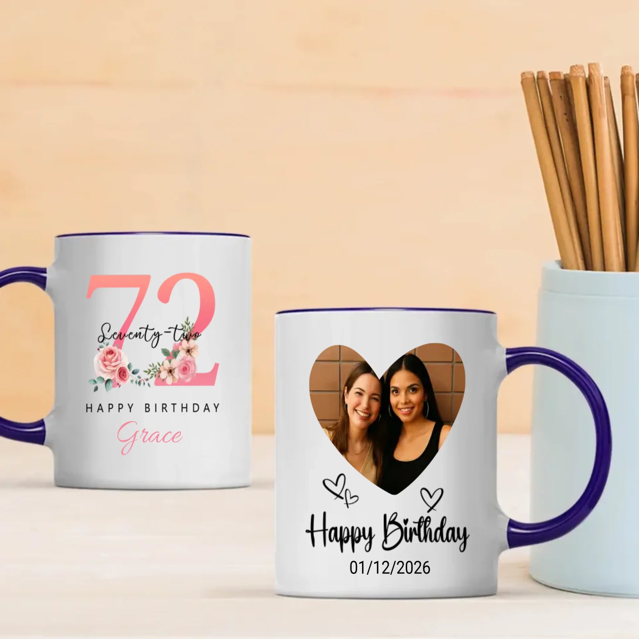 Beautiful Vintage Floral 72nd Birthday Mug – Perfect Personalized Gift – 89Prints