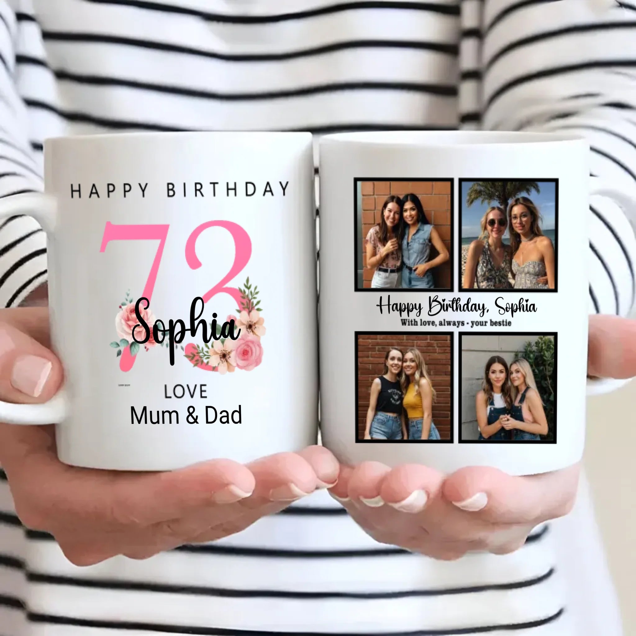 73 Years Loved – Personalized 4-Photo Birthday Mug for Her - 89Prints