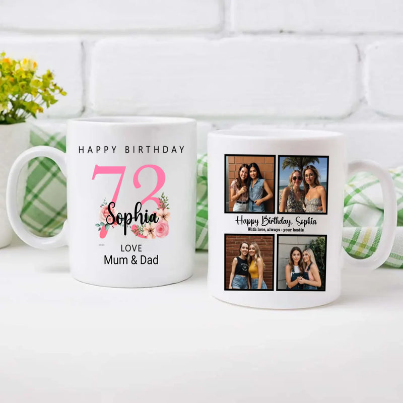 73 Years Loved – Personalized 4-Photo Birthday Mug for Her - 89Prints