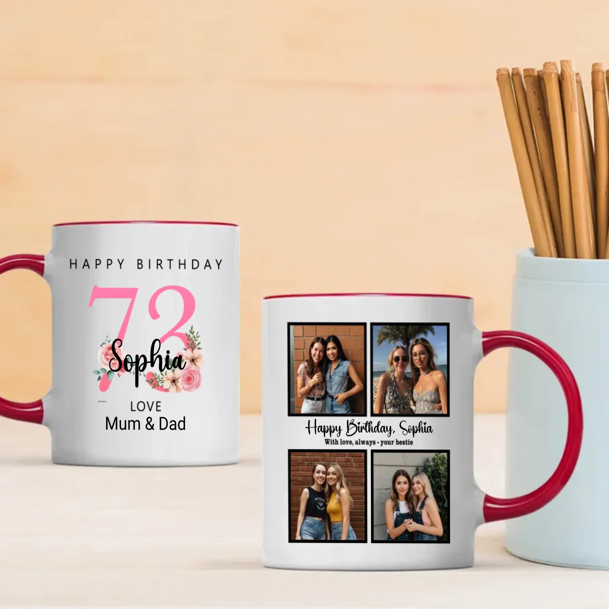 73 Years Loved – Personalized 4-Photo Birthday Mug for Her - 89Prints