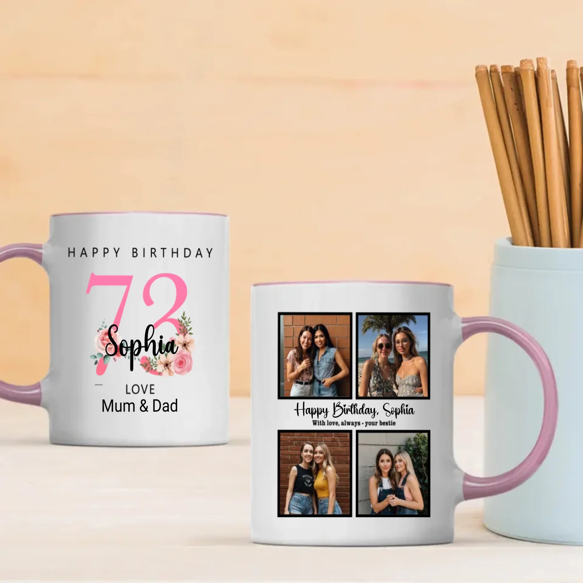 73 Years Loved – Personalized 4-Photo Birthday Mug for Her - 89Prints