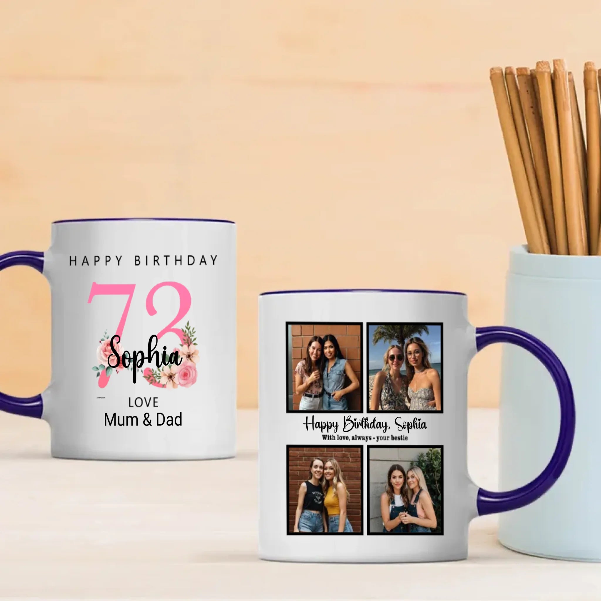 73 Years Loved – Personalized 4-Photo Birthday Mug for Her - 89Prints