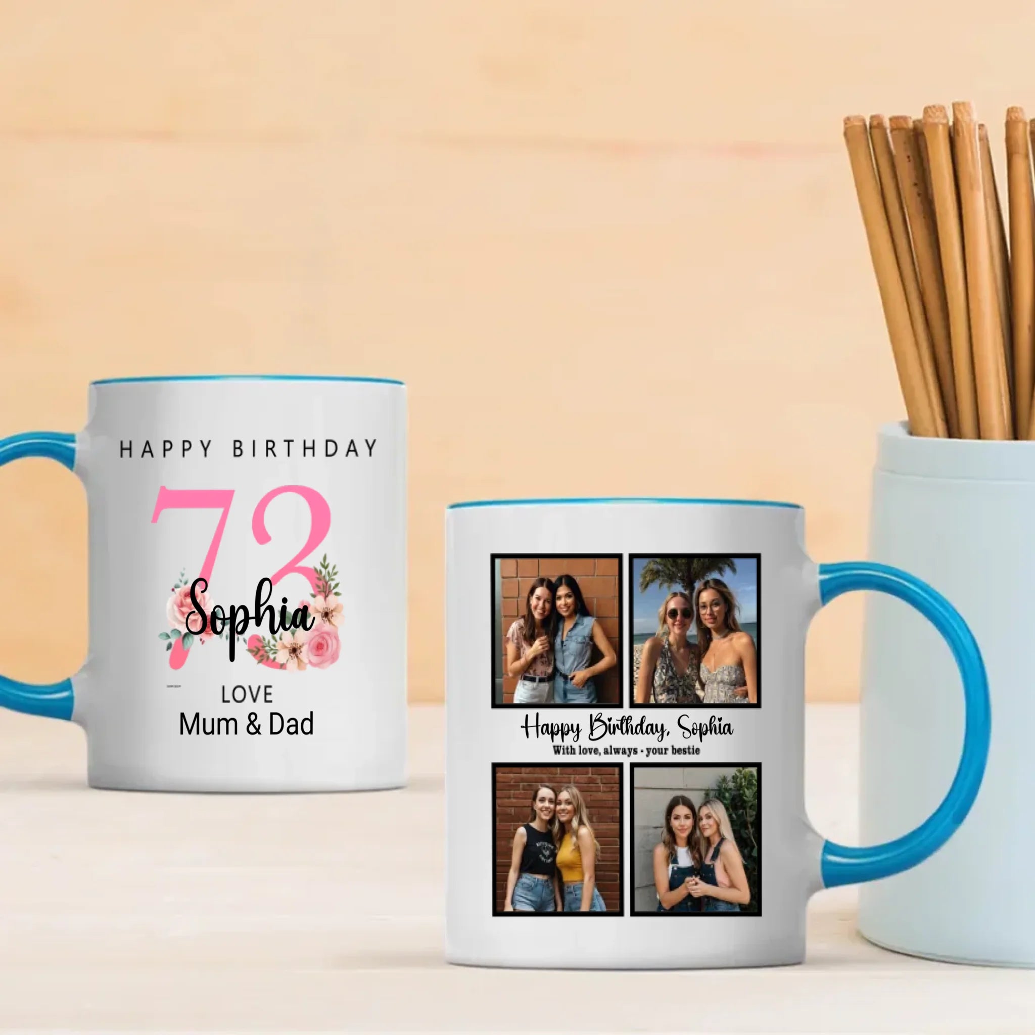 73 Years Loved – Personalized 4-Photo Birthday Mug for Her - 89Prints