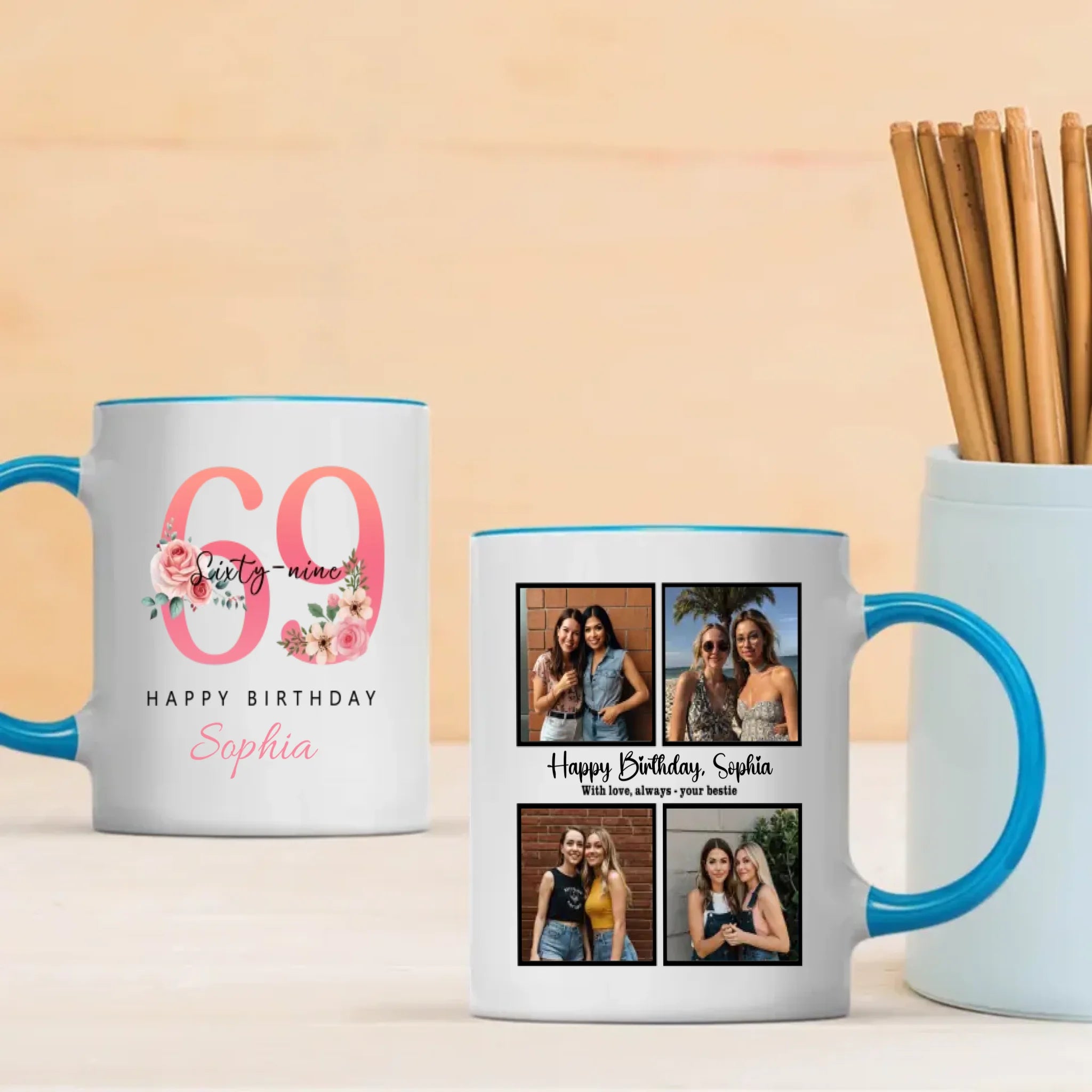 Lovely Floral 69th Birthday Mug – Sentimental Custom Gift - 89Prints