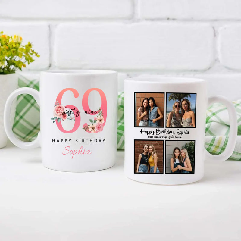 Lovely Floral 69th Birthday Mug – Sentimental Custom Gift - 89Prints