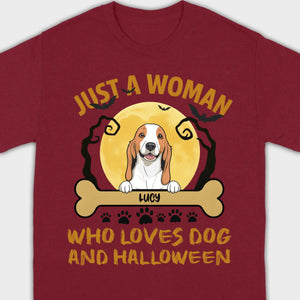 Personalized Dog Halloween T-Shirt | Just a Woman Who Loves Dog and Halloween - 89Prints