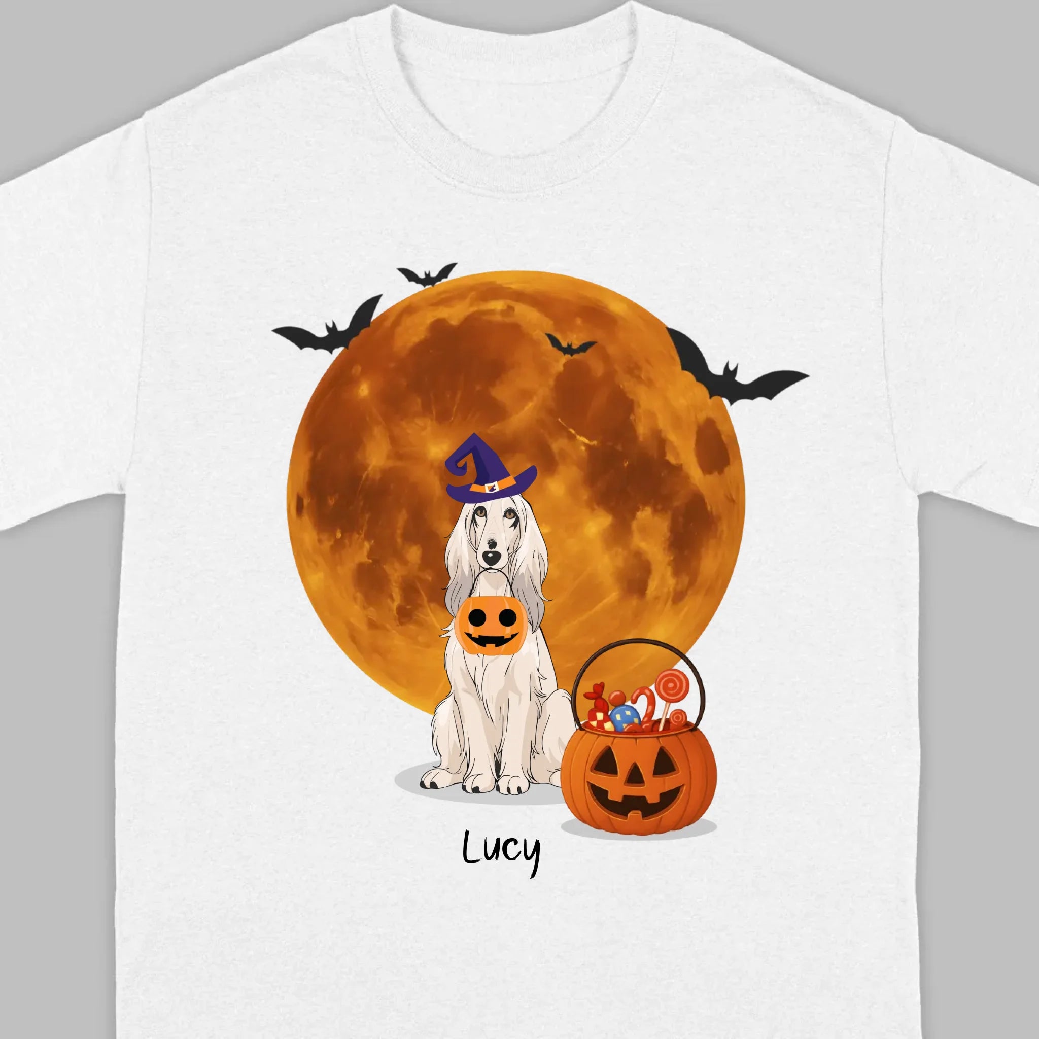 Personalized Dog Halloween Shirt | Custom Dog Moon & Pumpkin Tee - 89Prints