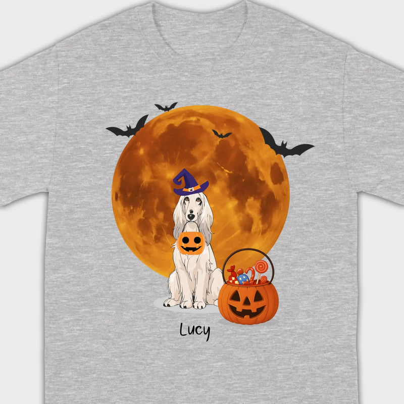 Personalized Dog Halloween Shirt | Custom Dog Moon & Pumpkin Tee - 89Prints
