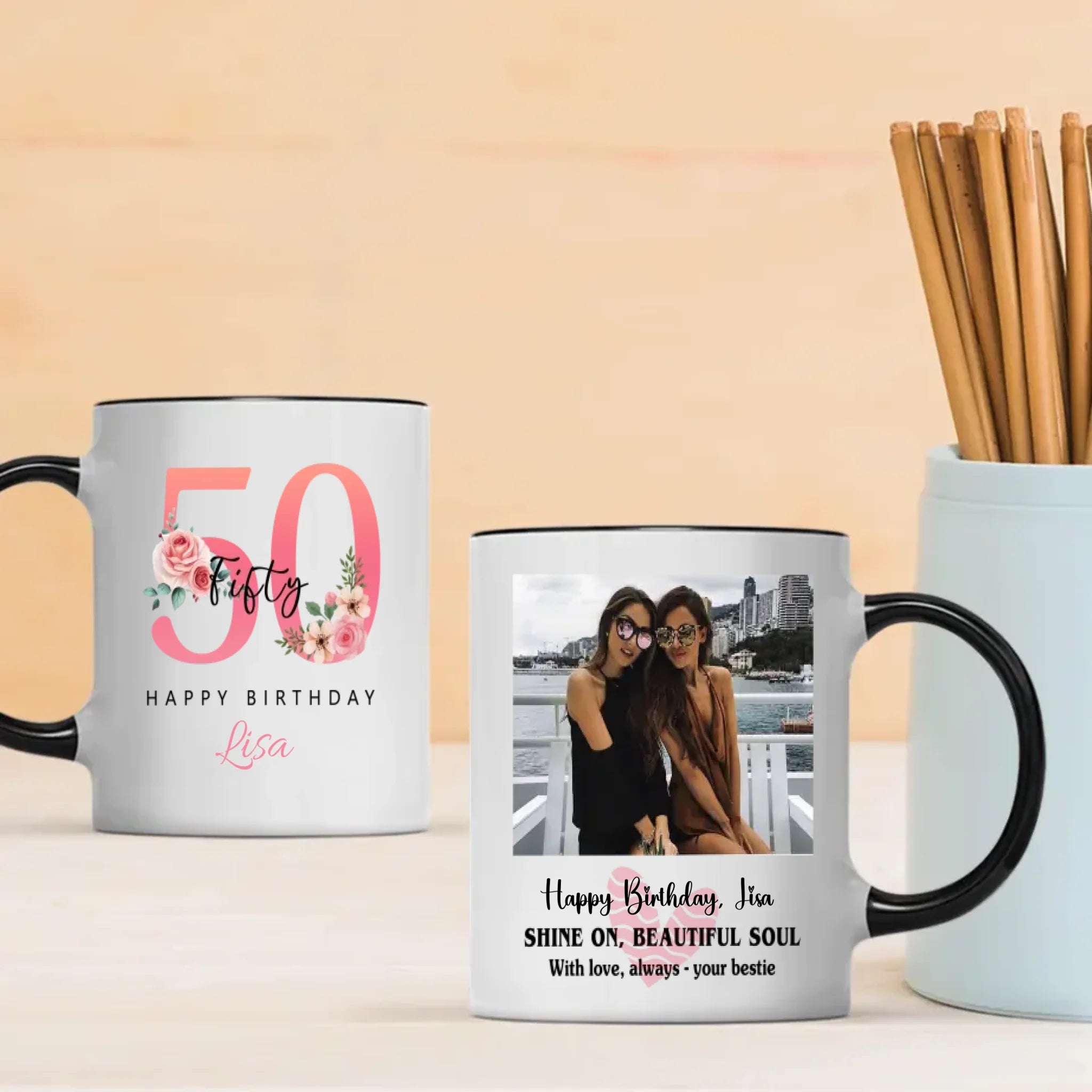 Elegant 50th Birthday Mug – Shine On, Beautiful Soul – Personalized Gift - 89Prints