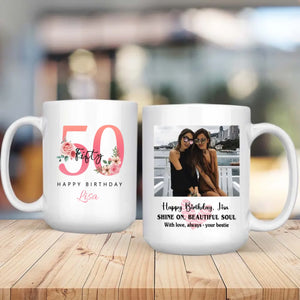 Elegant 50th Birthday Mug – Shine On, Beautiful Soul – Personalized Gift - 89Prints