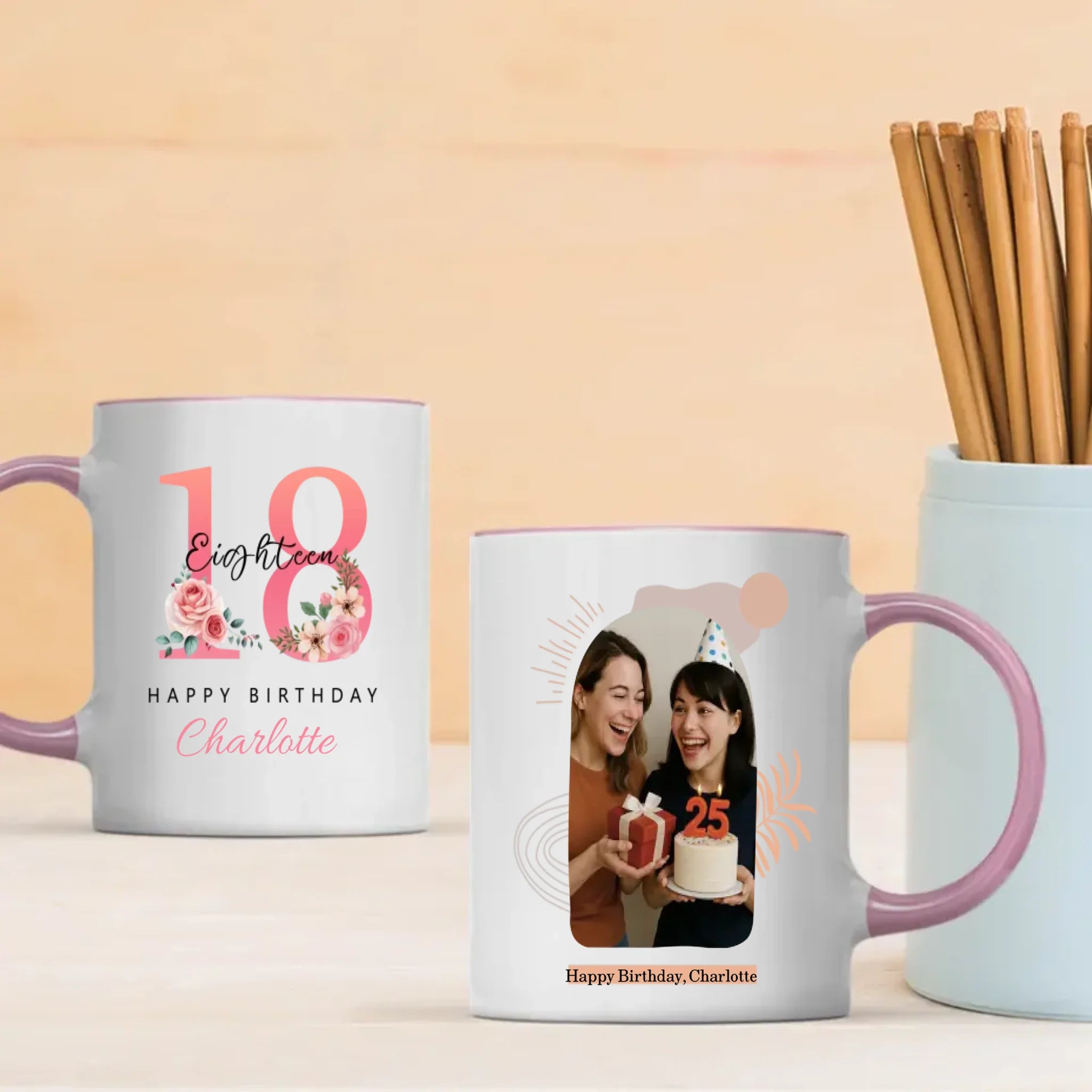 Personalized 18th Birthday Mug – Elegant Floral Gift for Her - 89Prints