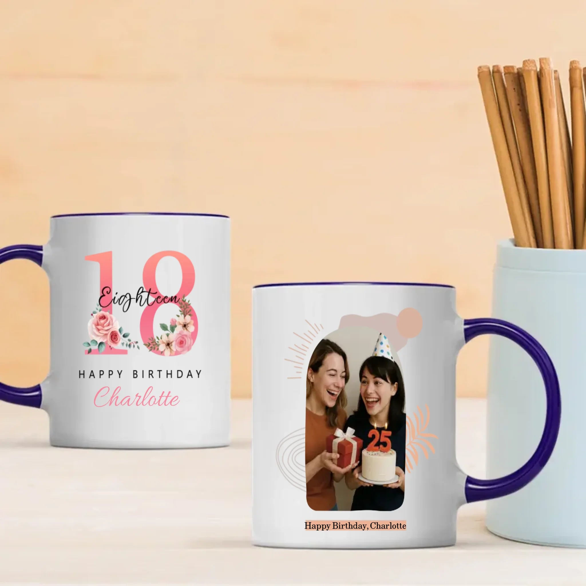 Personalized 18th Birthday Mug – Elegant Floral Gift for Her - 89Prints