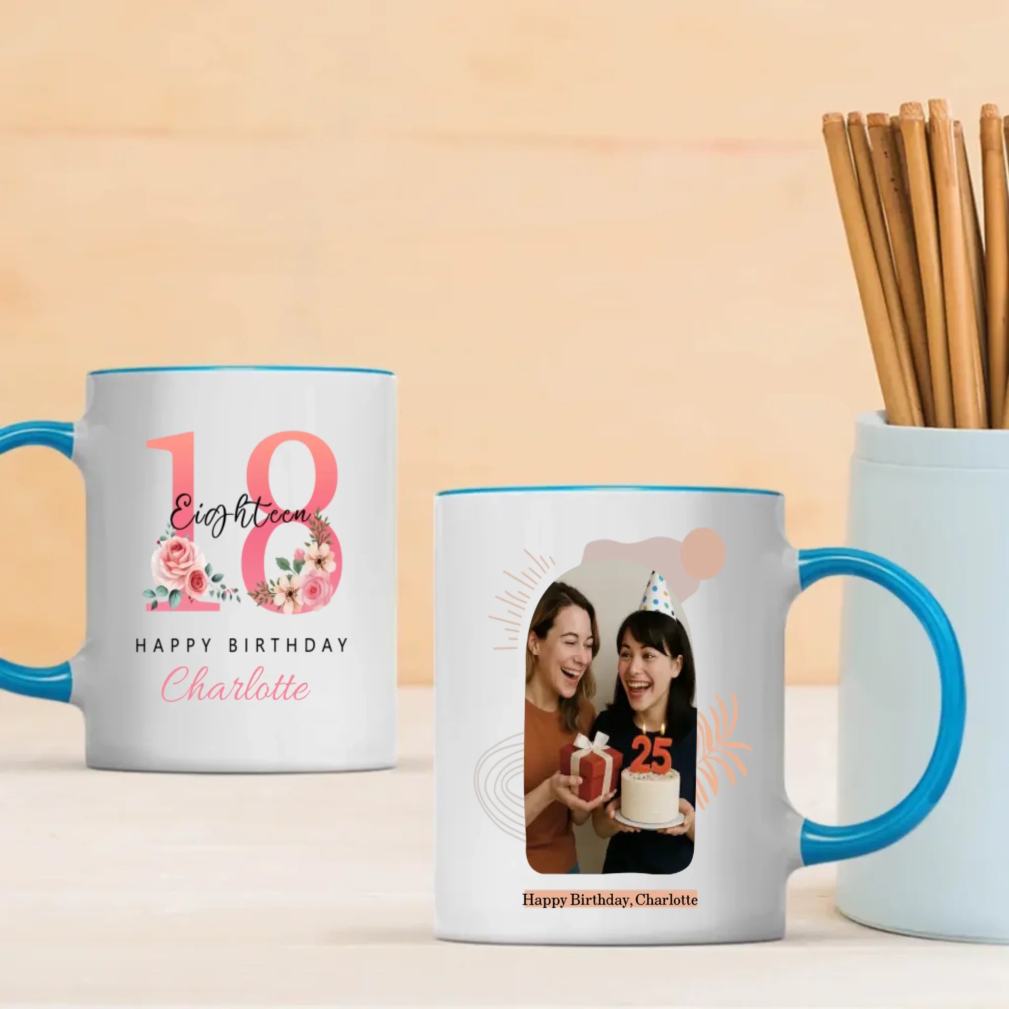 Personalized 18th Birthday Mug – Elegant Floral Gift for Her - 89Prints
