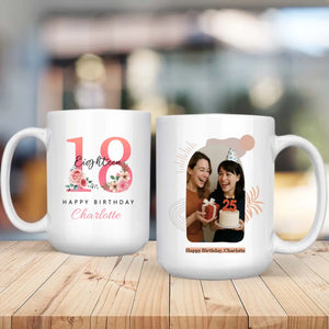 Personalized 18th Birthday Mug – Elegant Floral Gift for Her - 89Prints