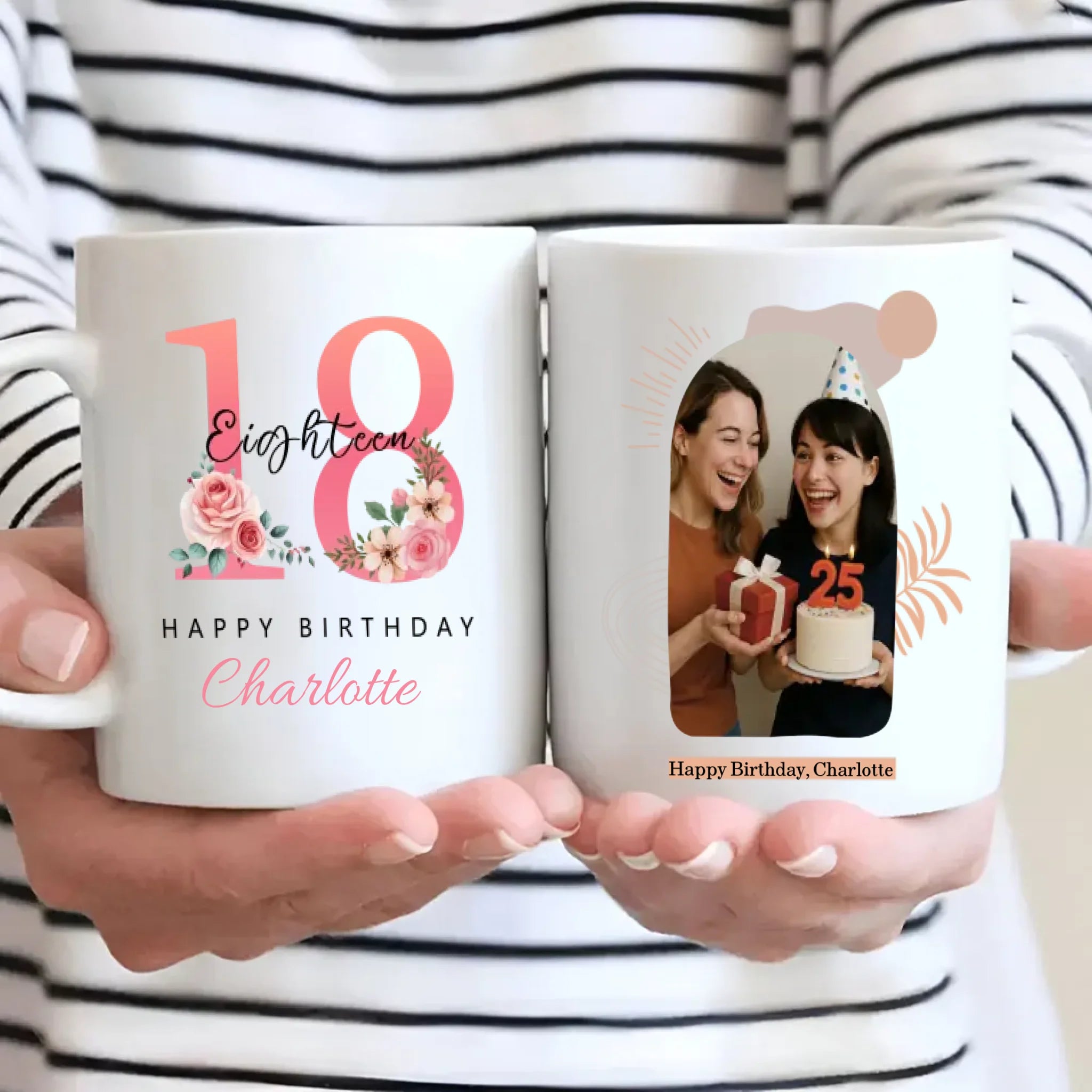 Personalized 18th Birthday Mug – Elegant Floral Gift for Her - 89Prints