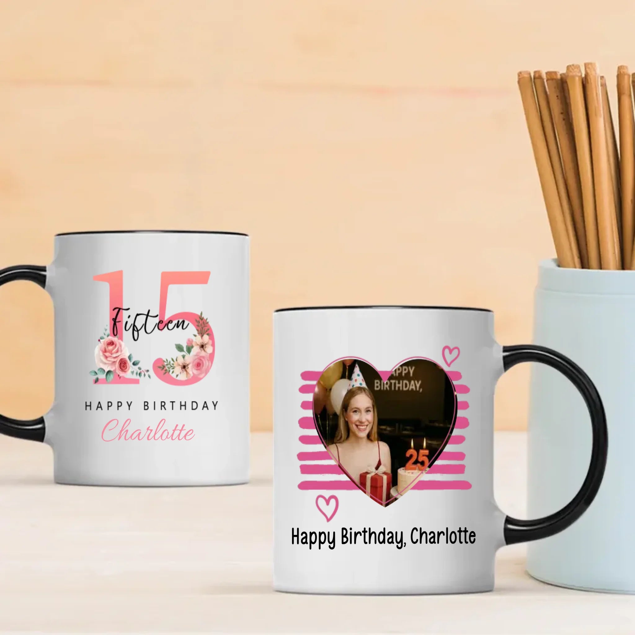 Personalized 15th Birthday Mug – Sweet Floral Gift for Teen Girl - 89Prints