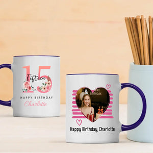 Personalized 15th Birthday Mug – Sweet Floral Gift for Teen Girl - 89Prints