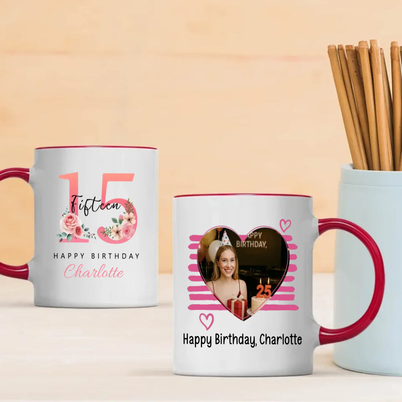 Personalized 15th Birthday Mug – Sweet Floral Gift for Teen Girl - 89Prints