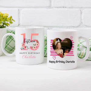 Personalized 15th Birthday Mug – Sweet Floral Gift for Teen Girl - 89Prints