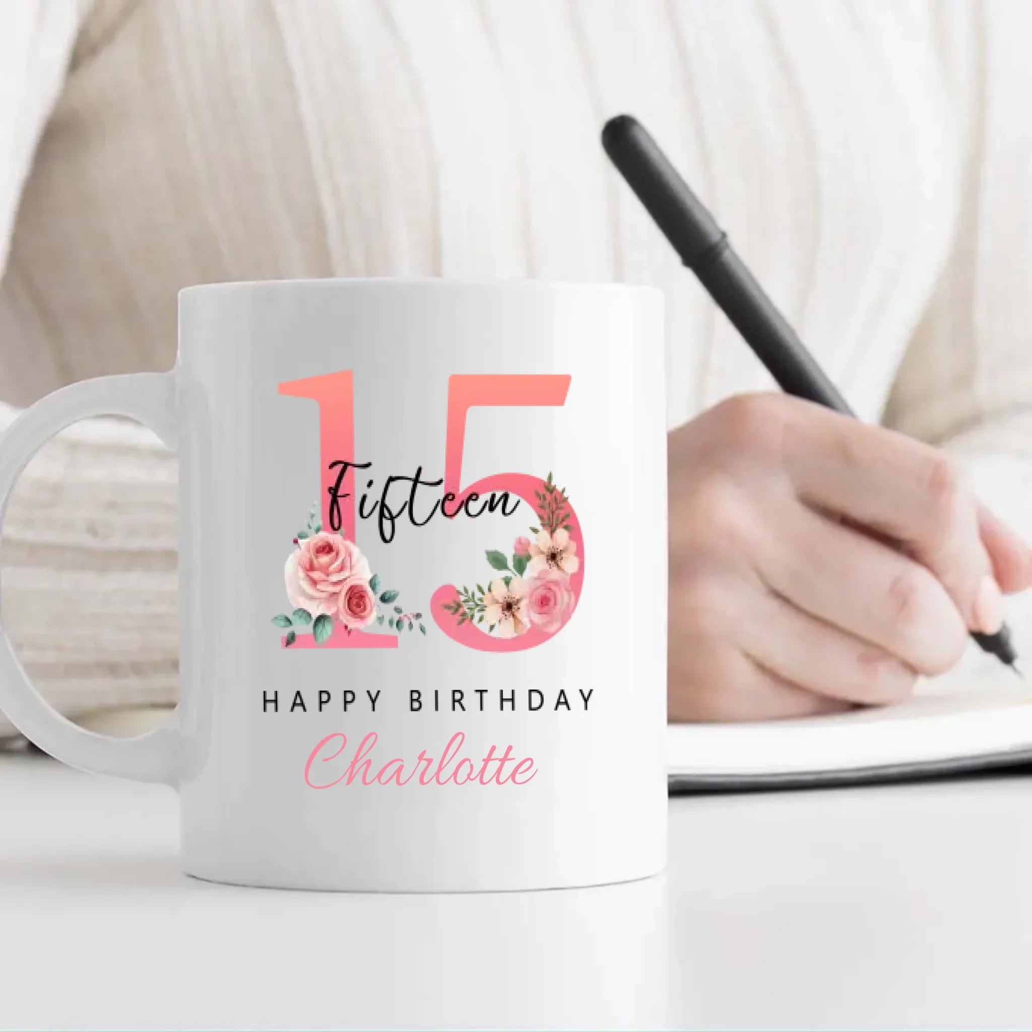 Personalized 15th Birthday Mug – Sweet Floral Gift for Teen Girl - 89Prints