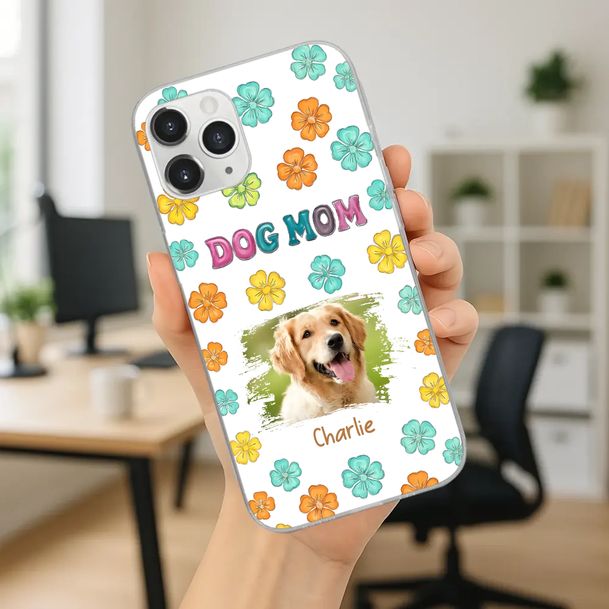Dog Mom Phone Case – Custom Pet Name & Photo | Sweet Floral Design - 89Prints