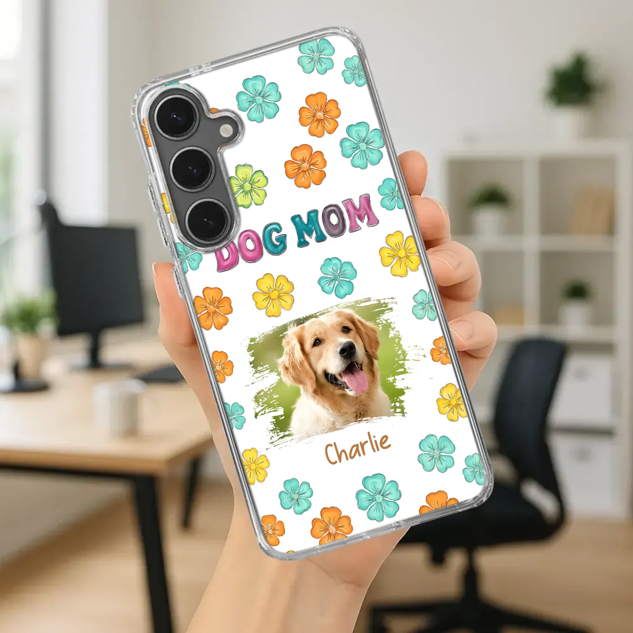 Dog Mom Phone Case – Custom Pet Name & Photo | Sweet Floral Design - 89Prints